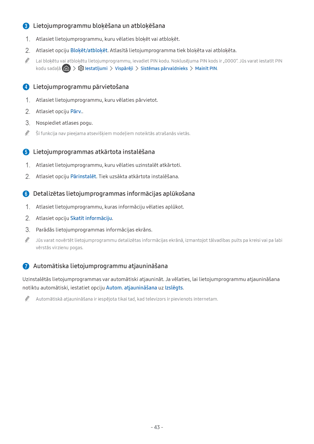 Samsung UE32M5522AKXXH, UE43M5522AKXXH manual  Lietojumprogrammu bloķēšana un atbloķēšana,  Lietojumprogrammu pārvietošana 